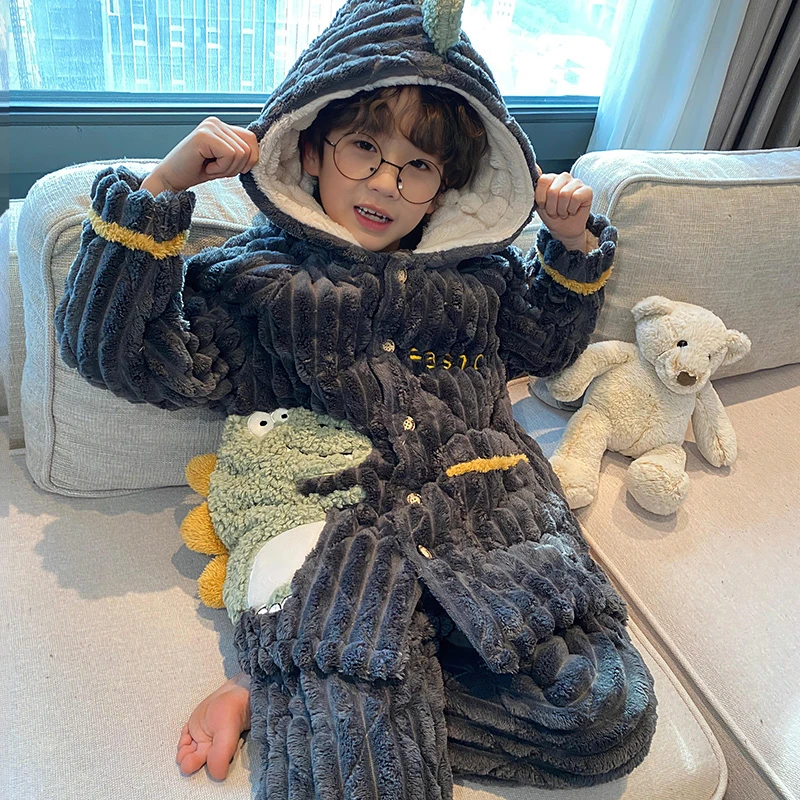 儿童睡衣男童男孩冬季三层夹棉加厚款2025新款冬款加绒珊瑚绒冬天