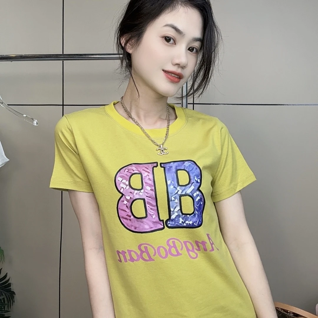 【姜姜推荐】BB字母T恤上衣显瘦休闲短袖t恤女圆领小众半袖