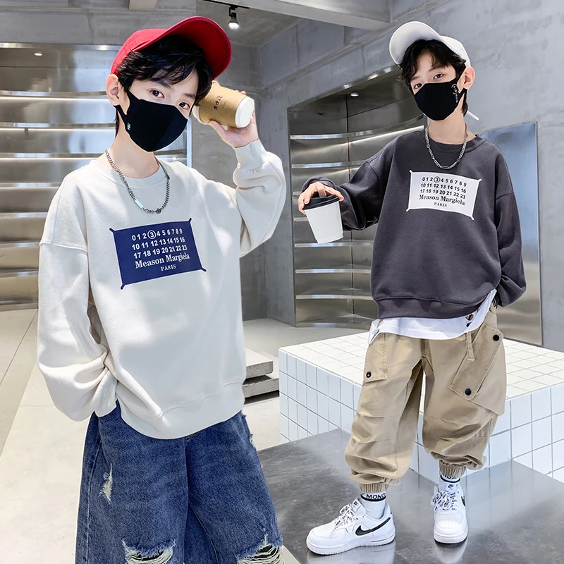 男中大童春秋款卫衣2025休闲韩系简约男孩时尚百搭宽松圆领上衣