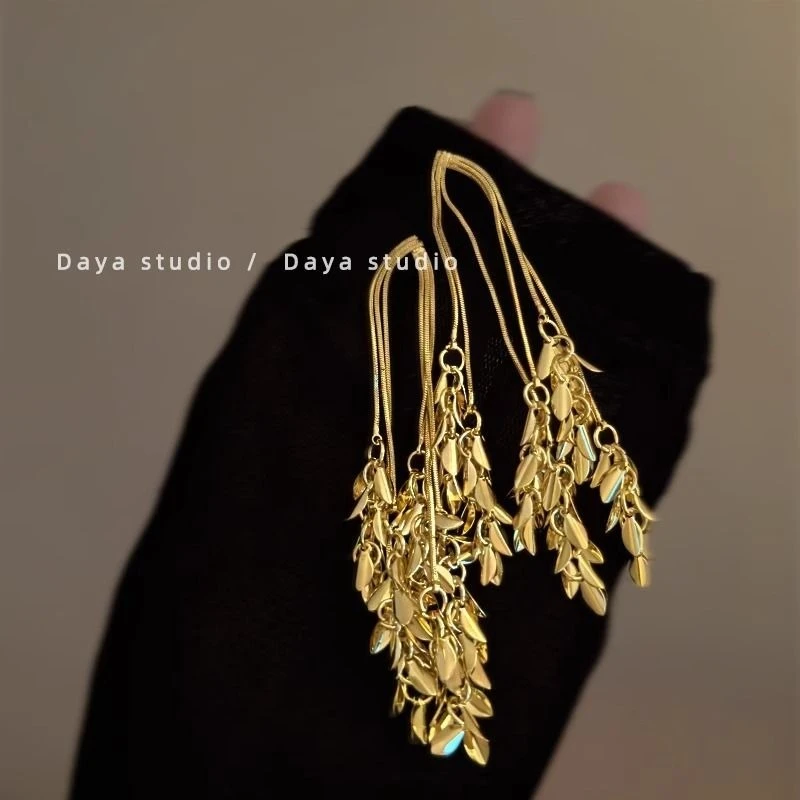 轻奢法式复古金属麦穗流苏耳环高级感小众气质耳钉度假