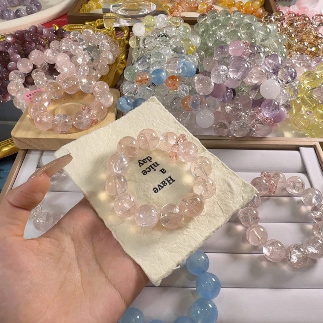 饼***我未镶嵌手链水晶粉啊塞17
