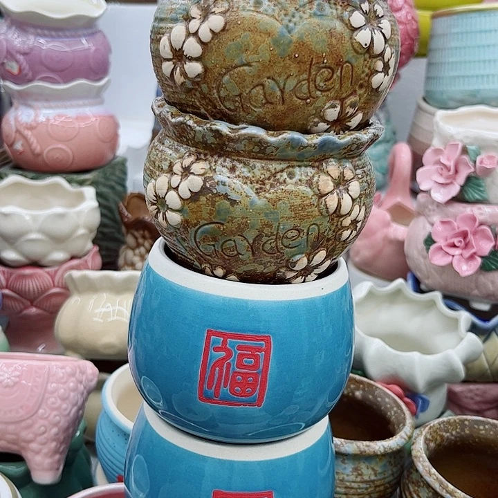 多肉绿植陶瓷花盆9.9包邮，有孔