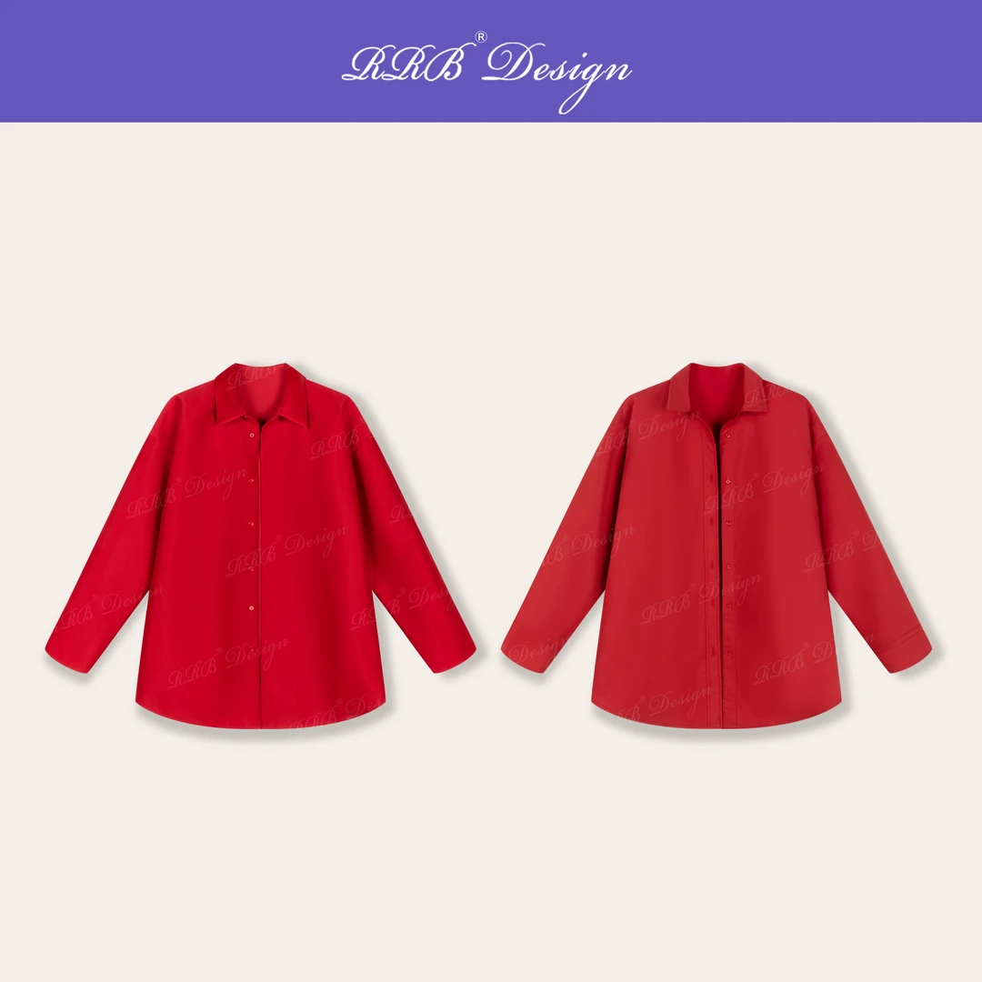 RRB Design 「东方之韵」定染红100%棉两面穿显瘦廓形长袖衬衫外套