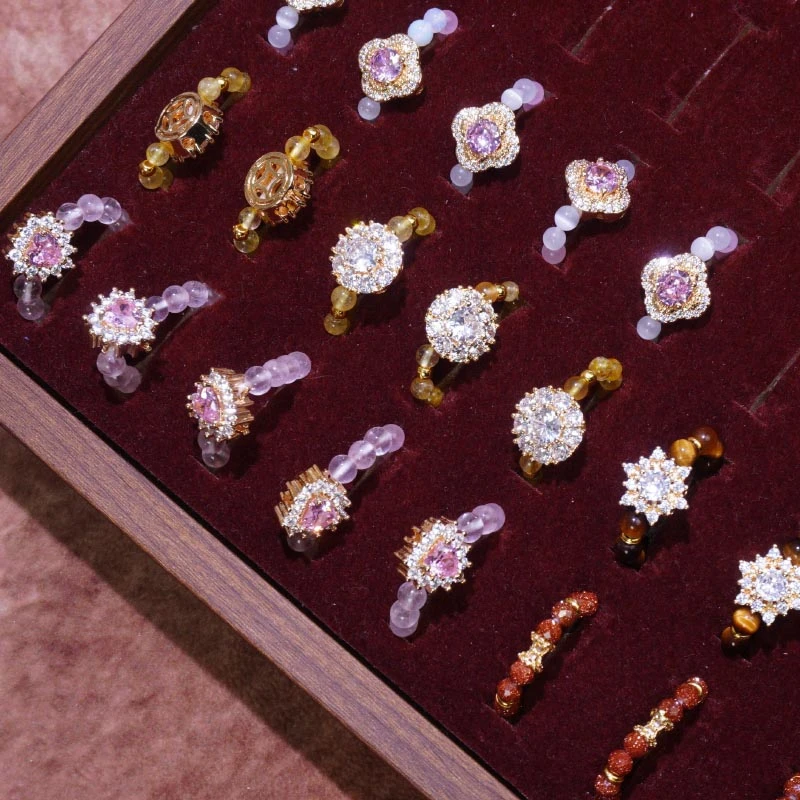 【YU】弹力绳可调节天然水晶戒指