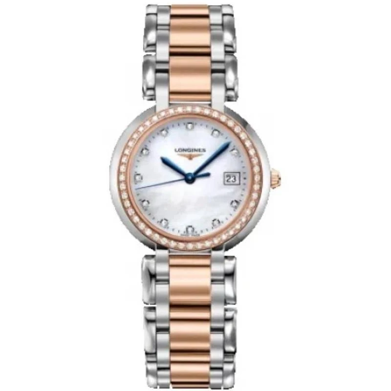99新 Longines/浪琴 心月112/石英/玫瑰金满钻/表径30mm/女士腕表