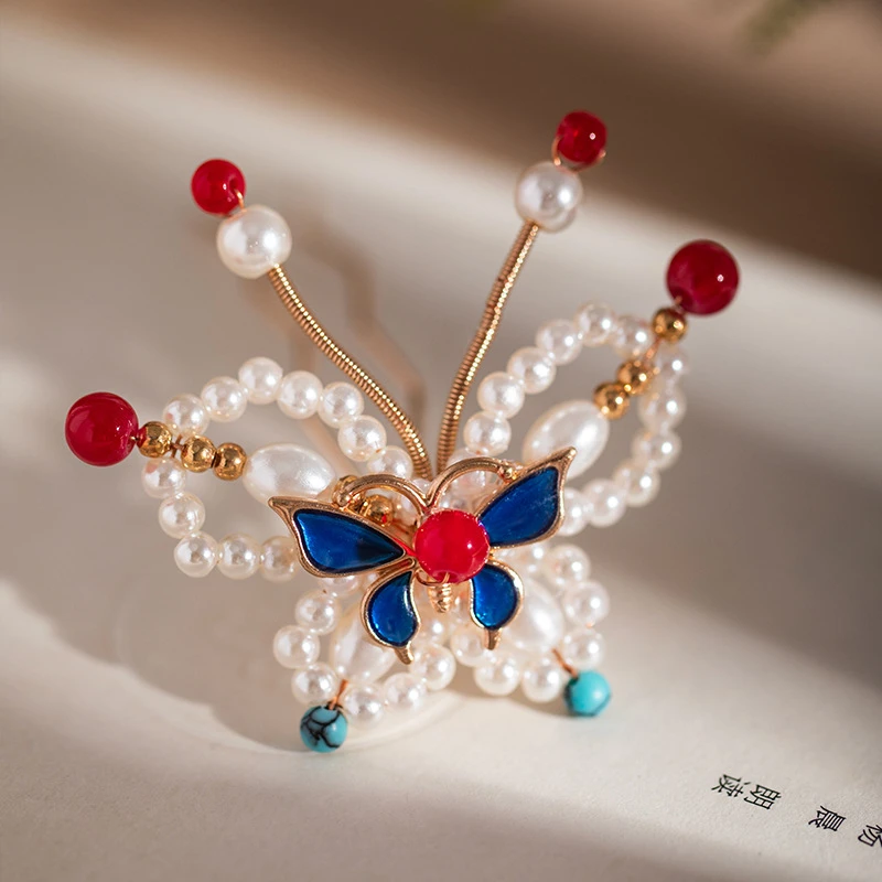 古风汉服配饰百搭弹簧蝴蝶发钗