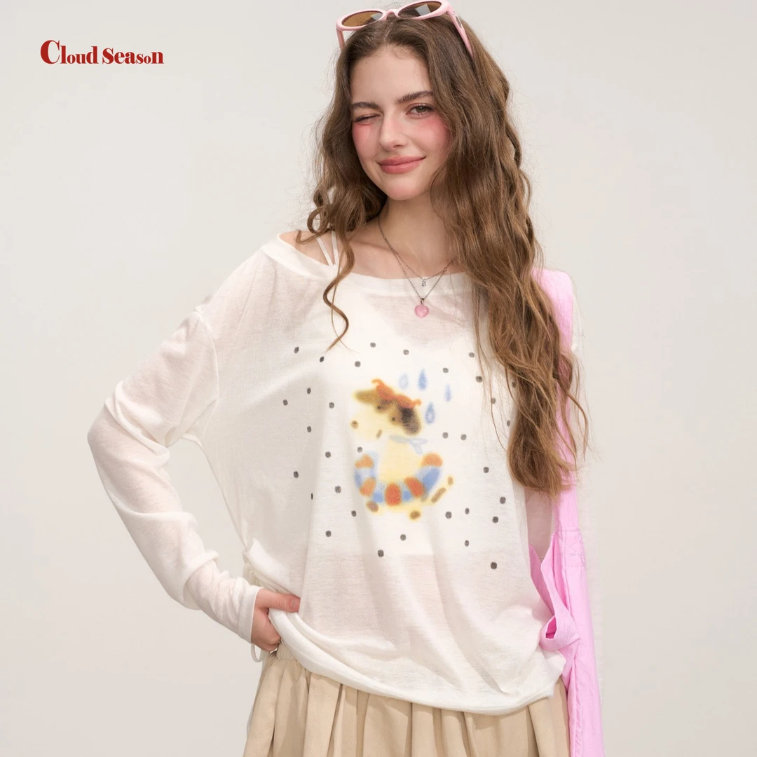 CLOUDSEASON泳圈狗一字领罩衫上衣女早秋上衣女2025新款爆款