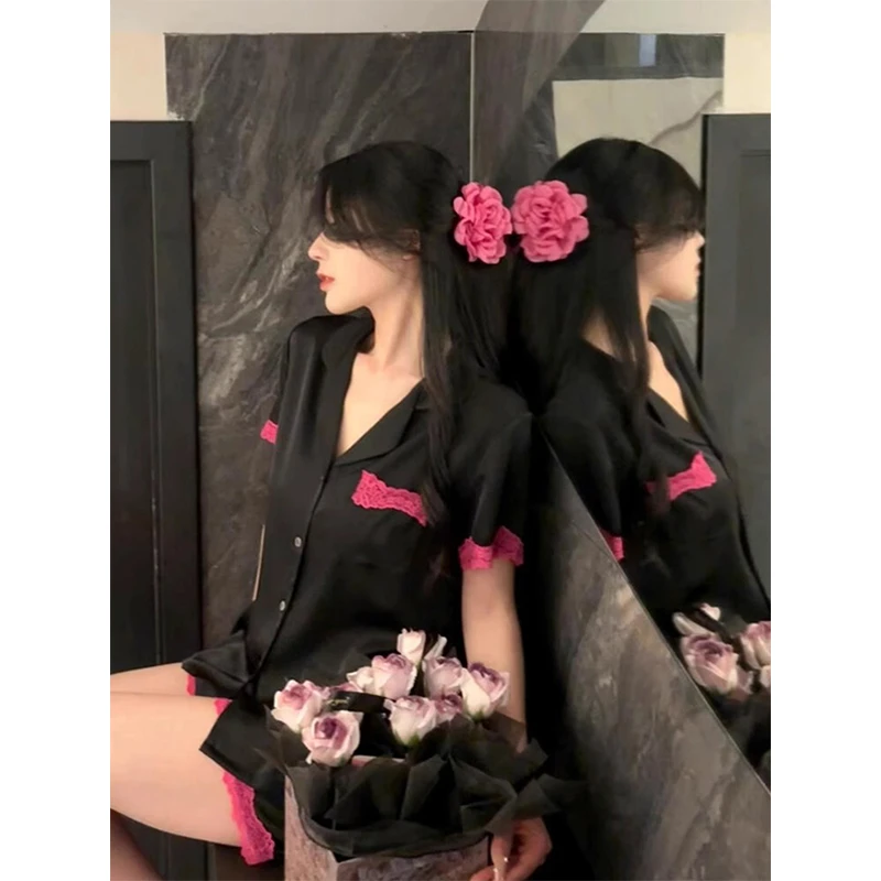 【性感蕾丝边】韩系高级感睡衣女2025开衫宽松家居服两件套装可外穿