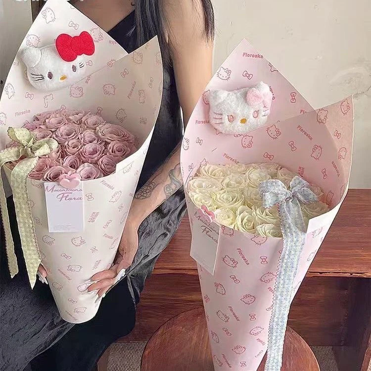 七夕限定Hello Kitty包装纸玫瑰冰淇淋桶包装纸花束材料鲜花资材
