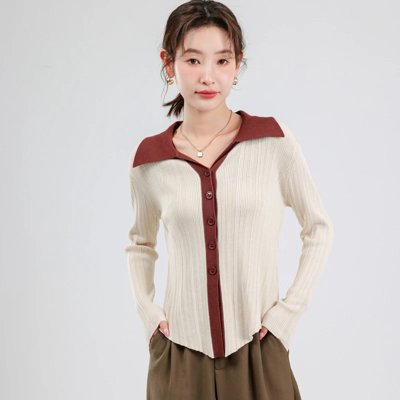 设计感小众撞色v领针织衫女新款开叉修身系数内搭毛衣打底S020