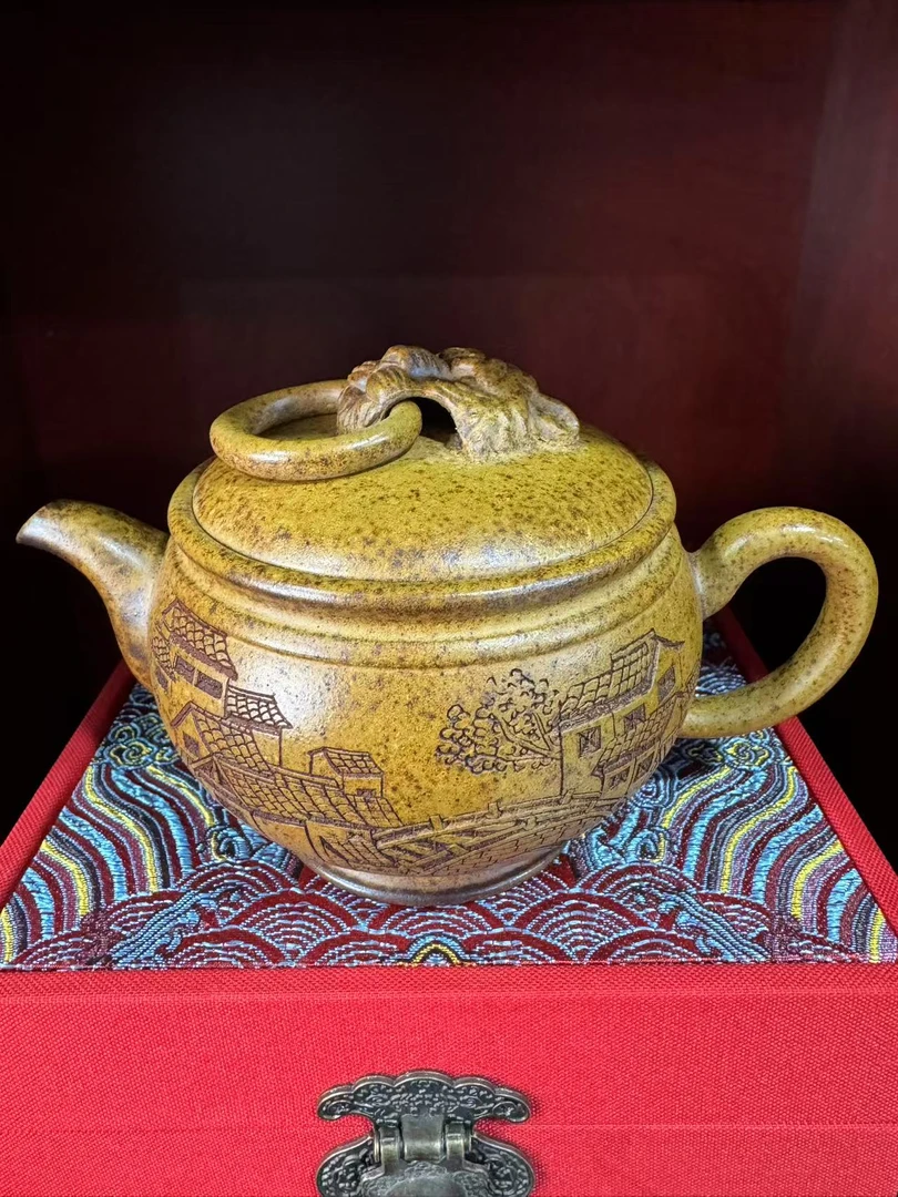 江南春单圈狮钮高温柴烧紫砂壶【华】