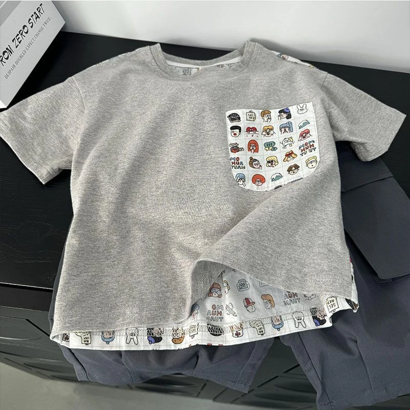 【殴若风】韩国童装短袖t恤2025新款纯棉儿童帅气潮流卡通印花T恤