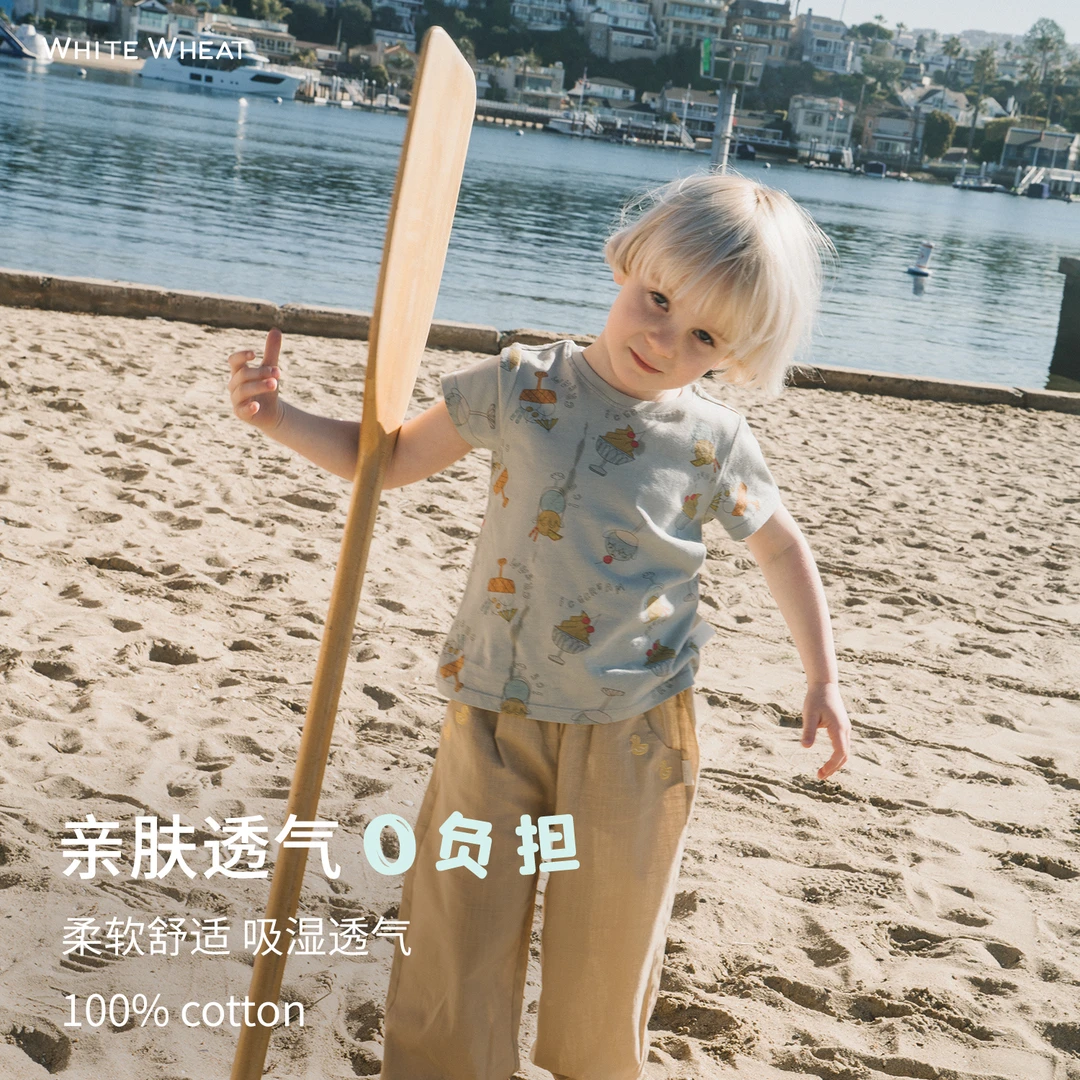 whitewheat儿童2025夏季新款冰激凌印花T恤WWBXT018