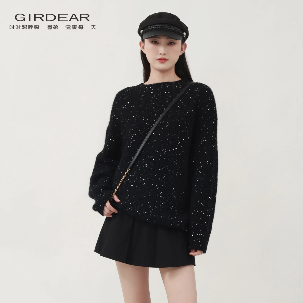 哥弟 新款热力感时尚圆领套头宽松气质星空百搭慵懒毛衣女1399668