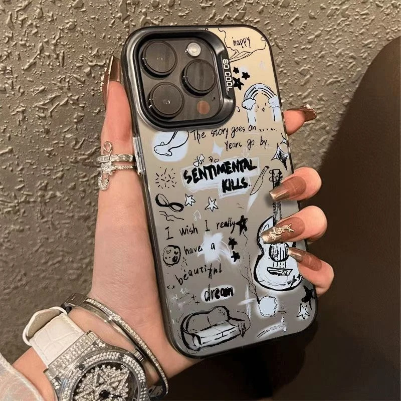 绘画吉他适用于华为vivo小米oppo荣耀苹果17手机壳16镭射15防摔14