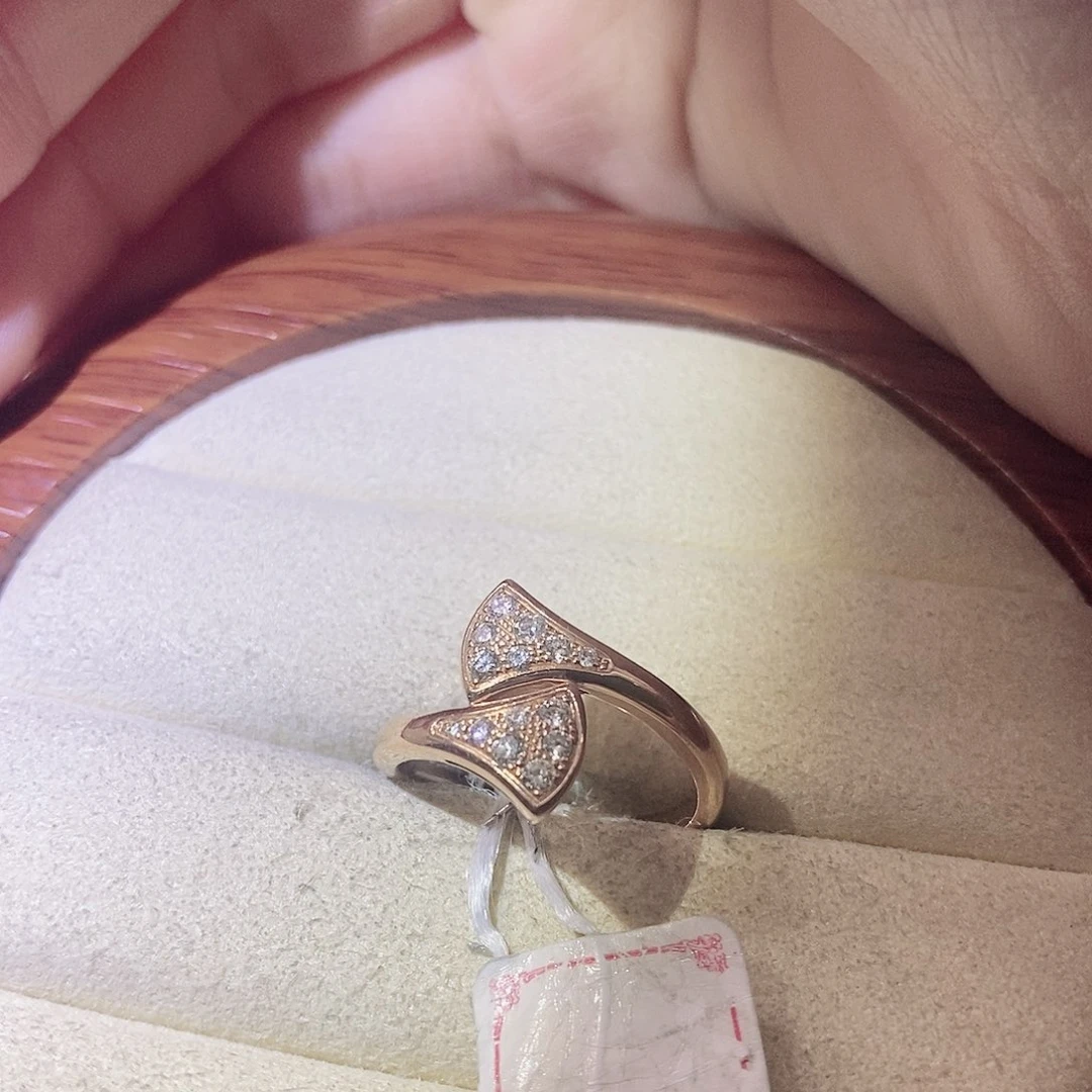 钻石戒指/指环18K金镶嵌双扇子戒指k玫14