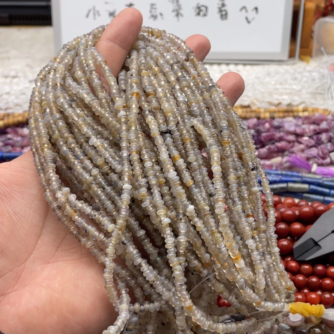 $***$玛瑙/玉髓合金珠宝半成品打包50条烟灰玛瑙算盘卡4mm