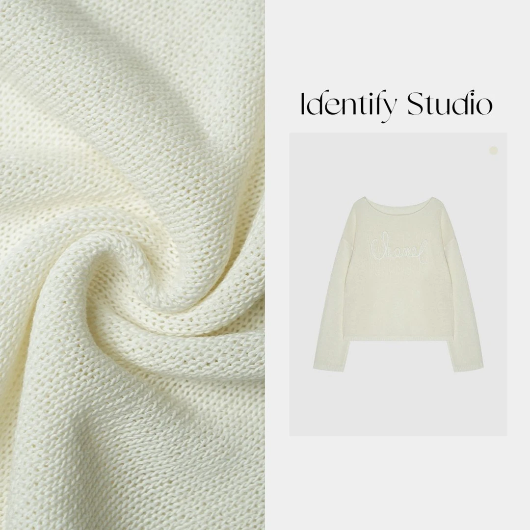 IDENTIFY“音律环绕”春季新款钉珠字母长袖针织衫软糯舒适上衣25SS