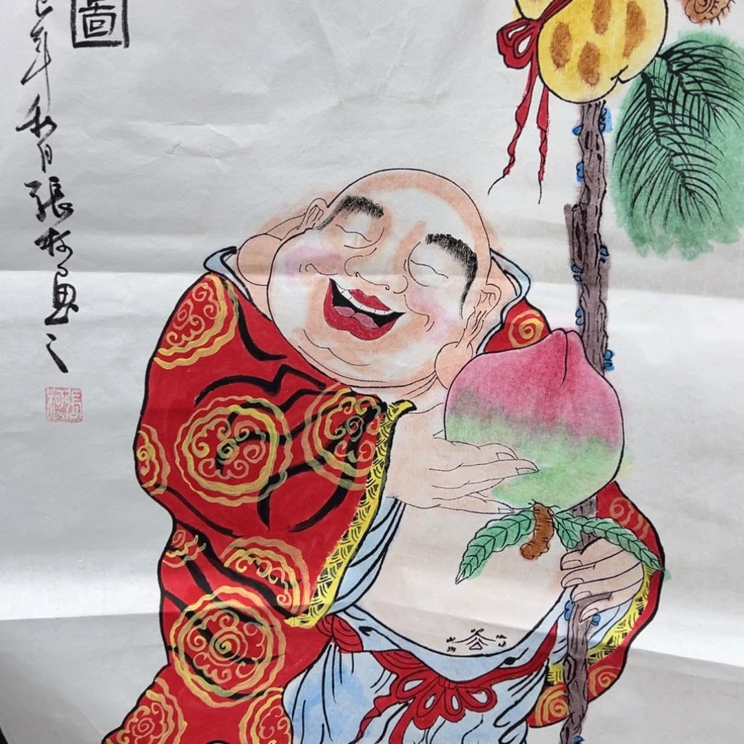 国画卖字画的小男孩