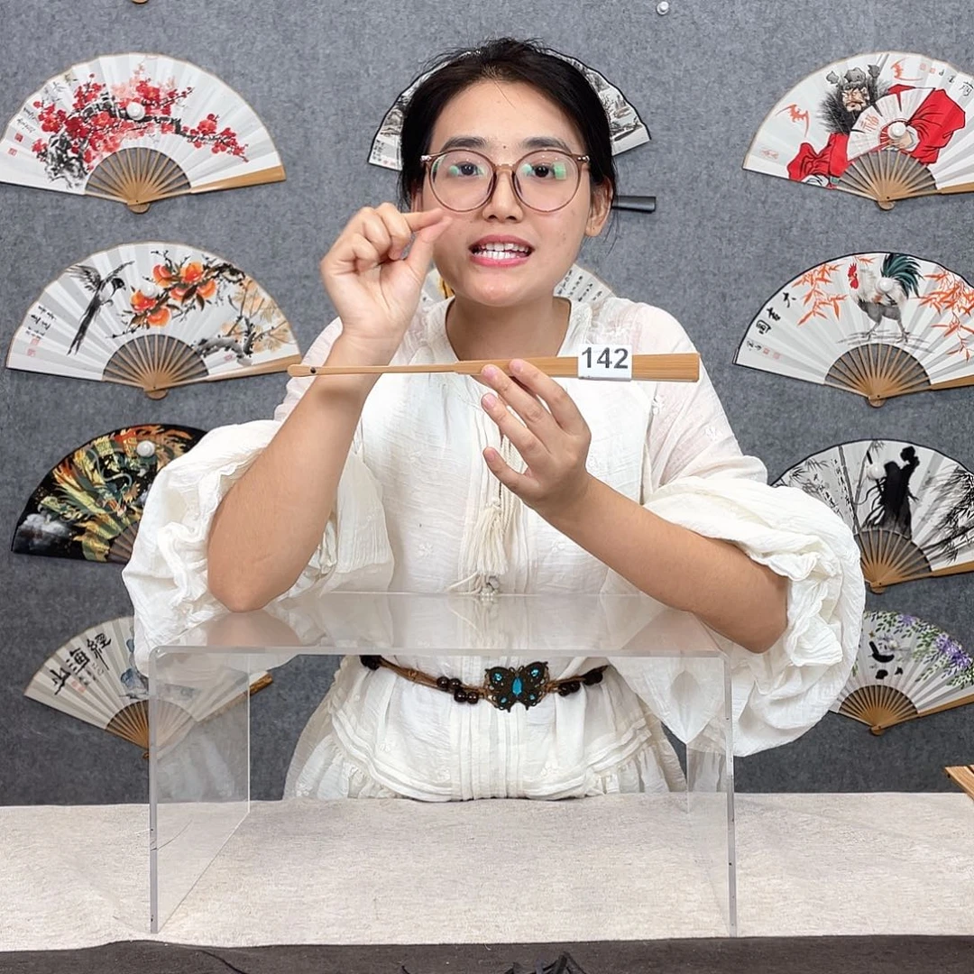 国画95寸水磨玉竹纯手绘-文玩扇骨（默认粘好）142