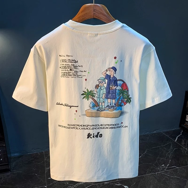 重磅短袖t恤男夏季宽松印花休闲圆领汗衫半袖上装衣服