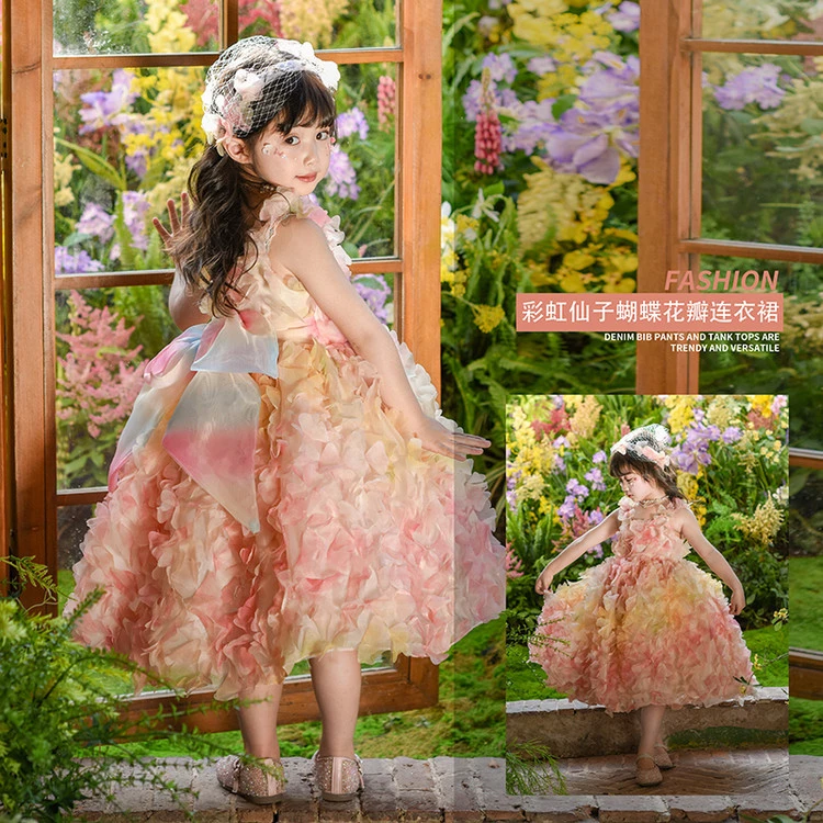 女童连衣裙夏季2025新款儿童洋气公主裙女宝宝生日礼服蓬蓬公主裙