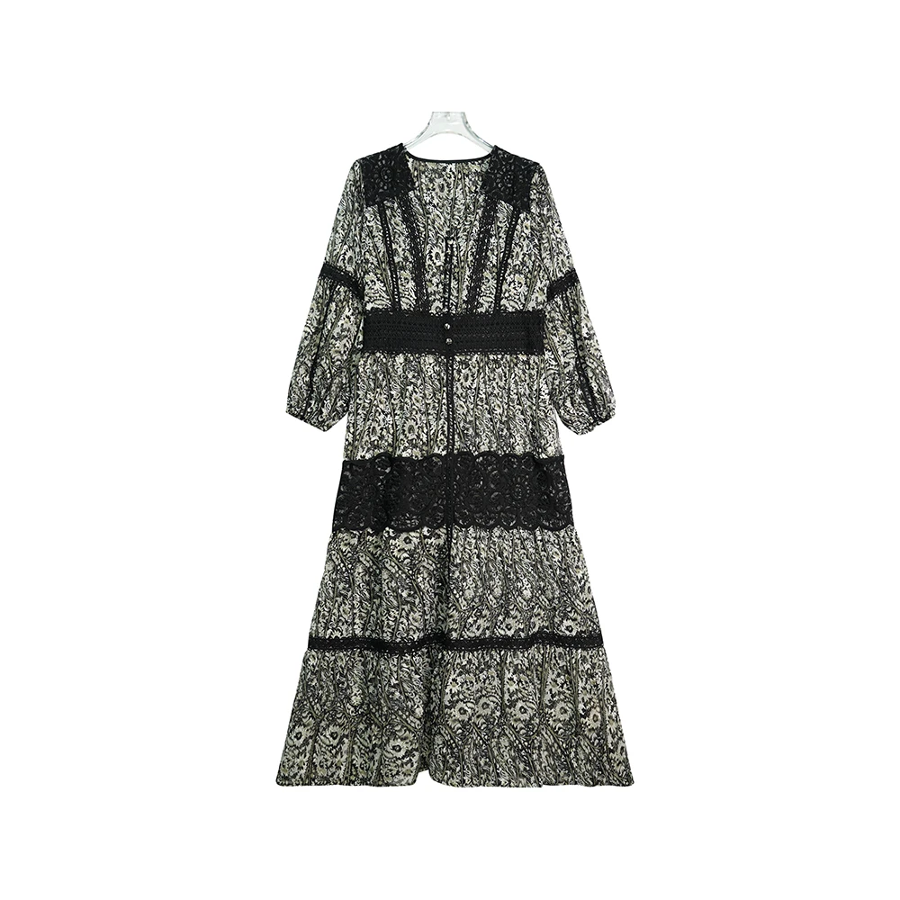 碎花民族风气质茶歇法式高端奢华连衣裙X6618