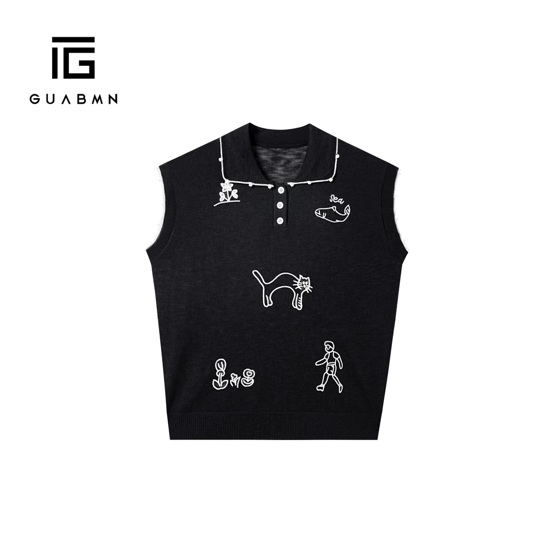 GUABMN2025夏季新品刺绣娃娃领针织坎肩t恤针织衫夏日穿搭5510