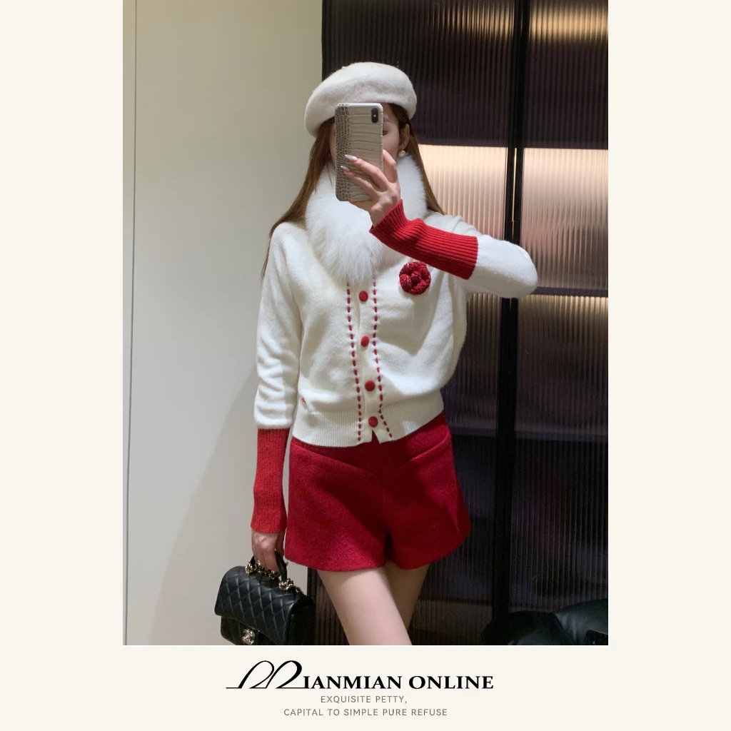 MIANMIANONLINE“圣诞雪松”撞色针织开衫高级感气质毛衣秋冬季1345