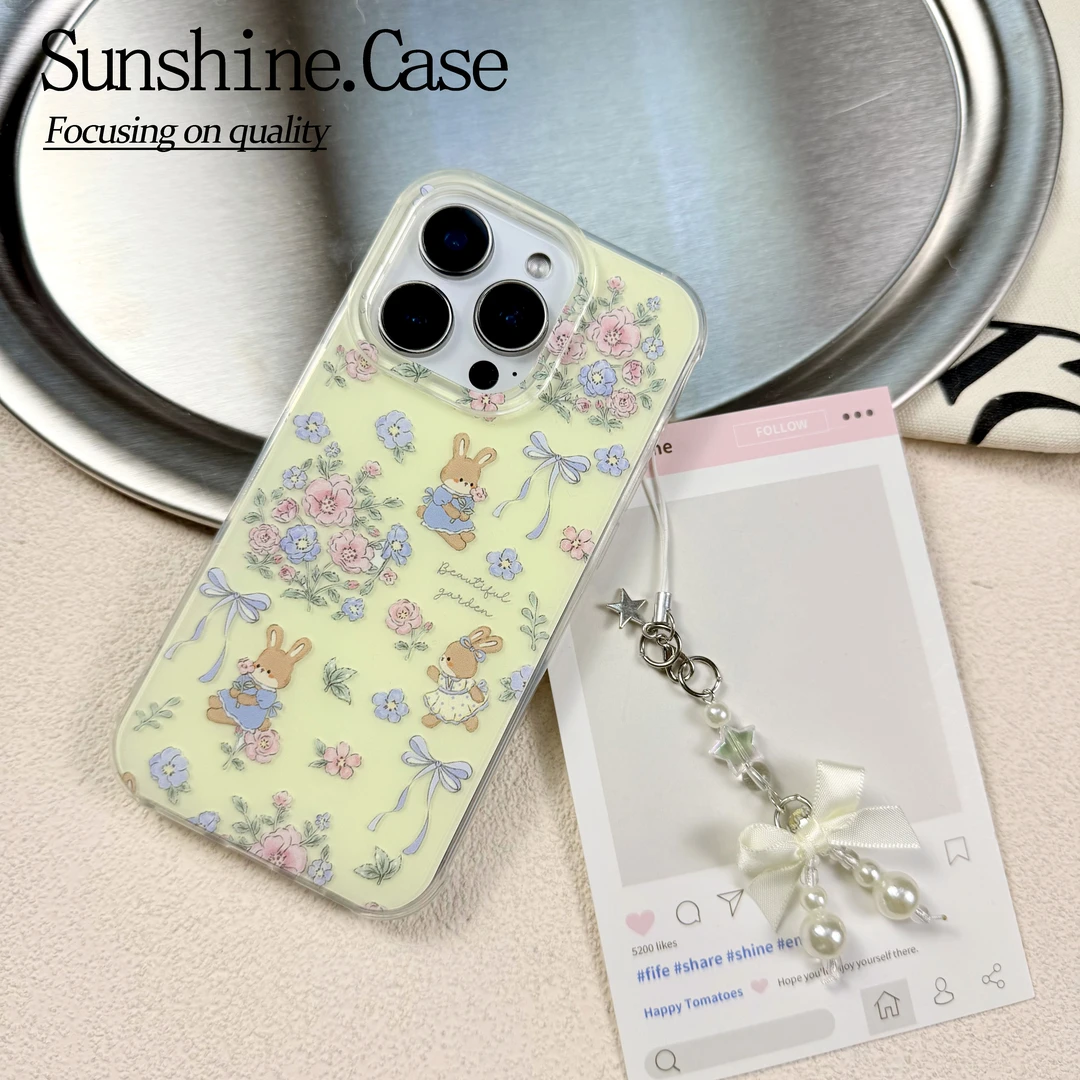 花朵小兔IMD手机壳适用苹果华为vivo小米oppo女款iphone16/15荣耀