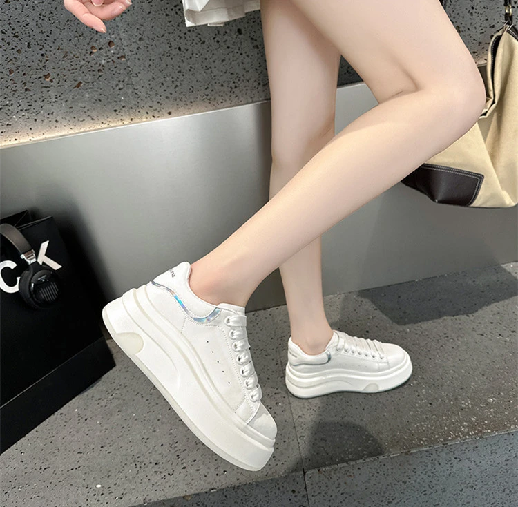 全牛皮高货实拍！轻便防滑吸膜鞋底真皮小白鞋女（跟高5.5）