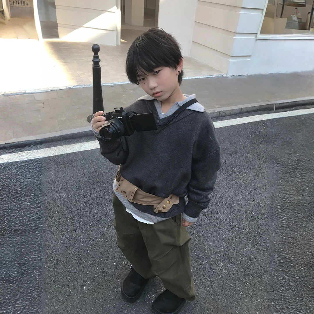 童装2025秋冬儿童毛衣韩版男童假两件针织衫中大童内搭批发休闲潮