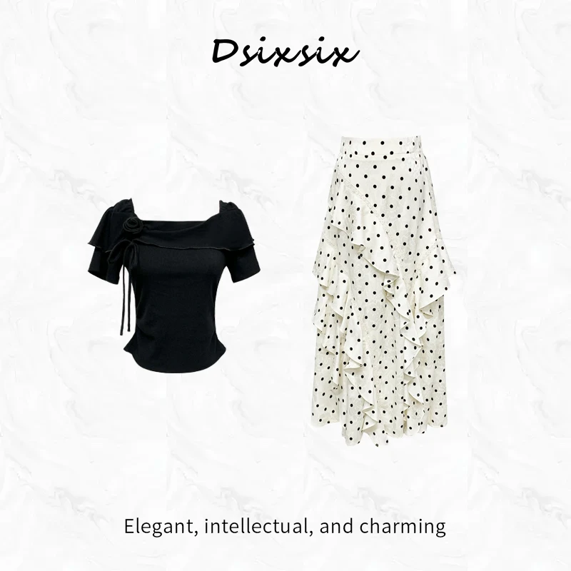 YeahMe/也觅【椰乳啵啵】夏季法式气质不规则波点半身裙套装后妈裙