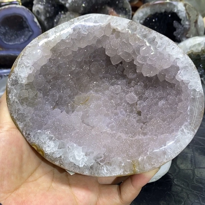 未镶嵌珠宝半成品紫晶粉软洞