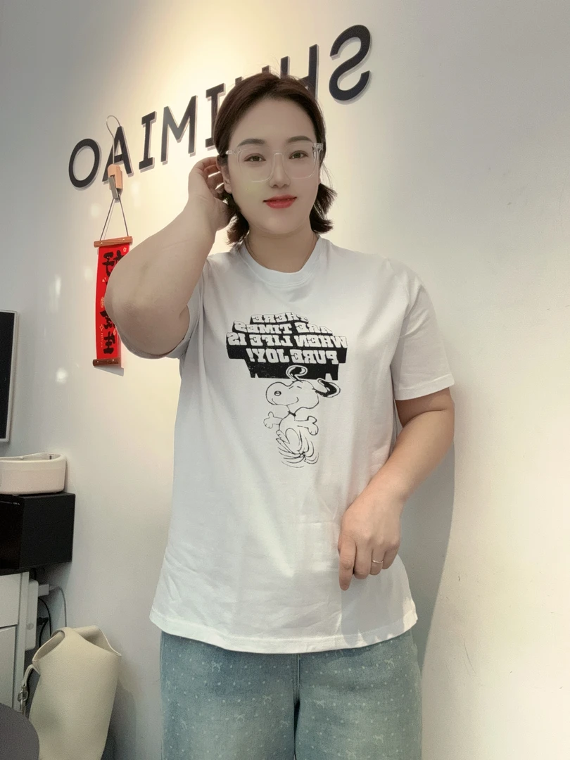 水淼2025新款0169夏季大码女装短袖宽松休闲春夏百搭