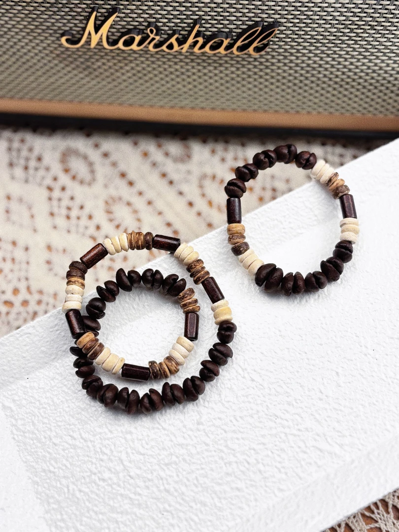 非金属木质手链 双圈百搭款林涧双珮咖啡豆黑色手工串珠（纯手工）