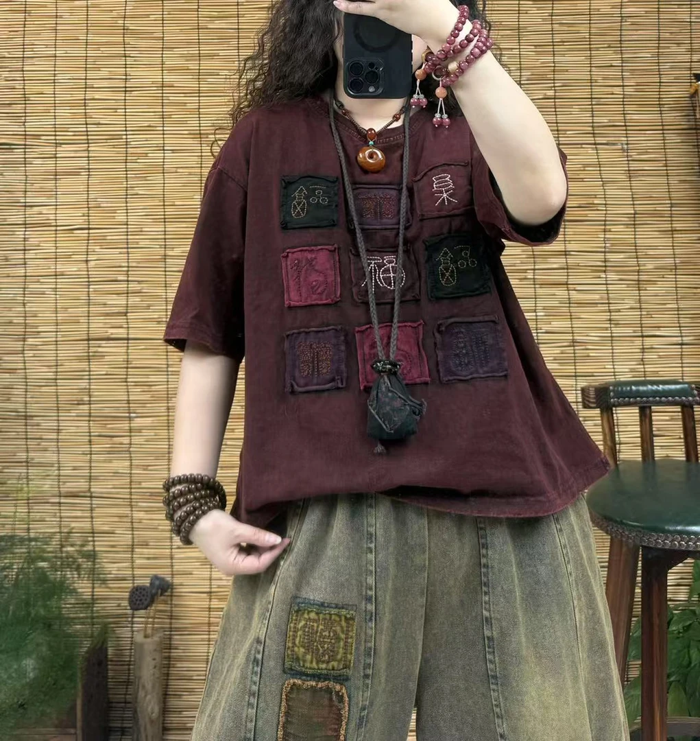 785炒色刺绣贴布百家福T恤（长58左右，90-150斤）