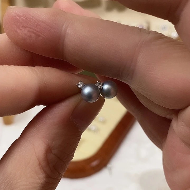 银S925镶嵌耳饰海水珍珠