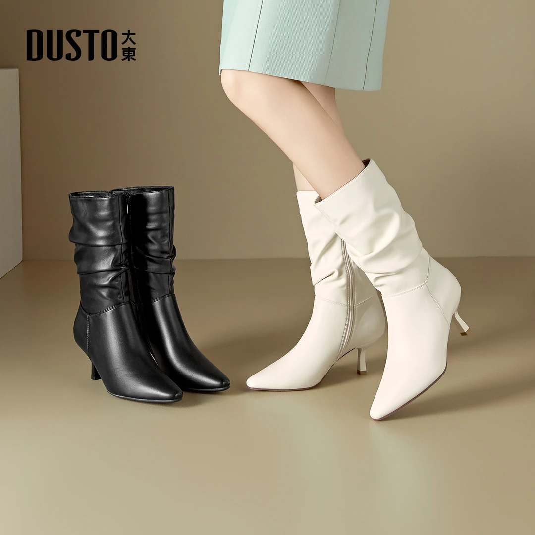 大东细高跟长筒靴女款2025秋季新款时尚百搭酒杯跟显瘦时装靴0007