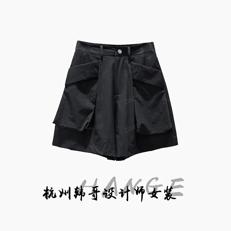 【韩哥女装】欧货小众星耀黑大口袋工装短款休闲裤9859