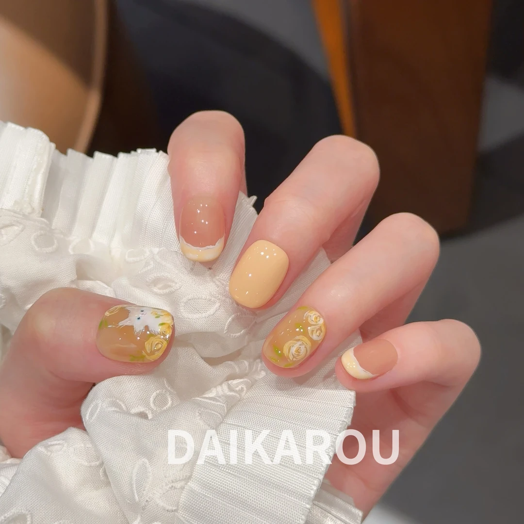 黄玫雪球 黛卡柔 预售 哇擦么 新甲型 新短椭圆 手工穿戴甲10片