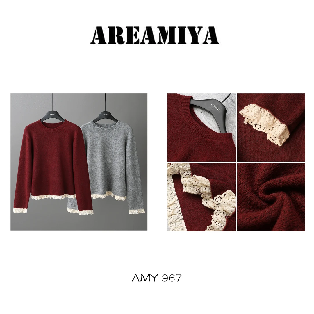 【优雅寒冬】蕾丝拼接圆领套头毛衣AMY967