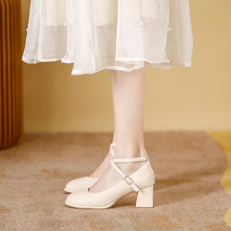 玛丽珍绑带高跟鞋女春秋新款粗跟法式配裙子晚风休闲包鞋