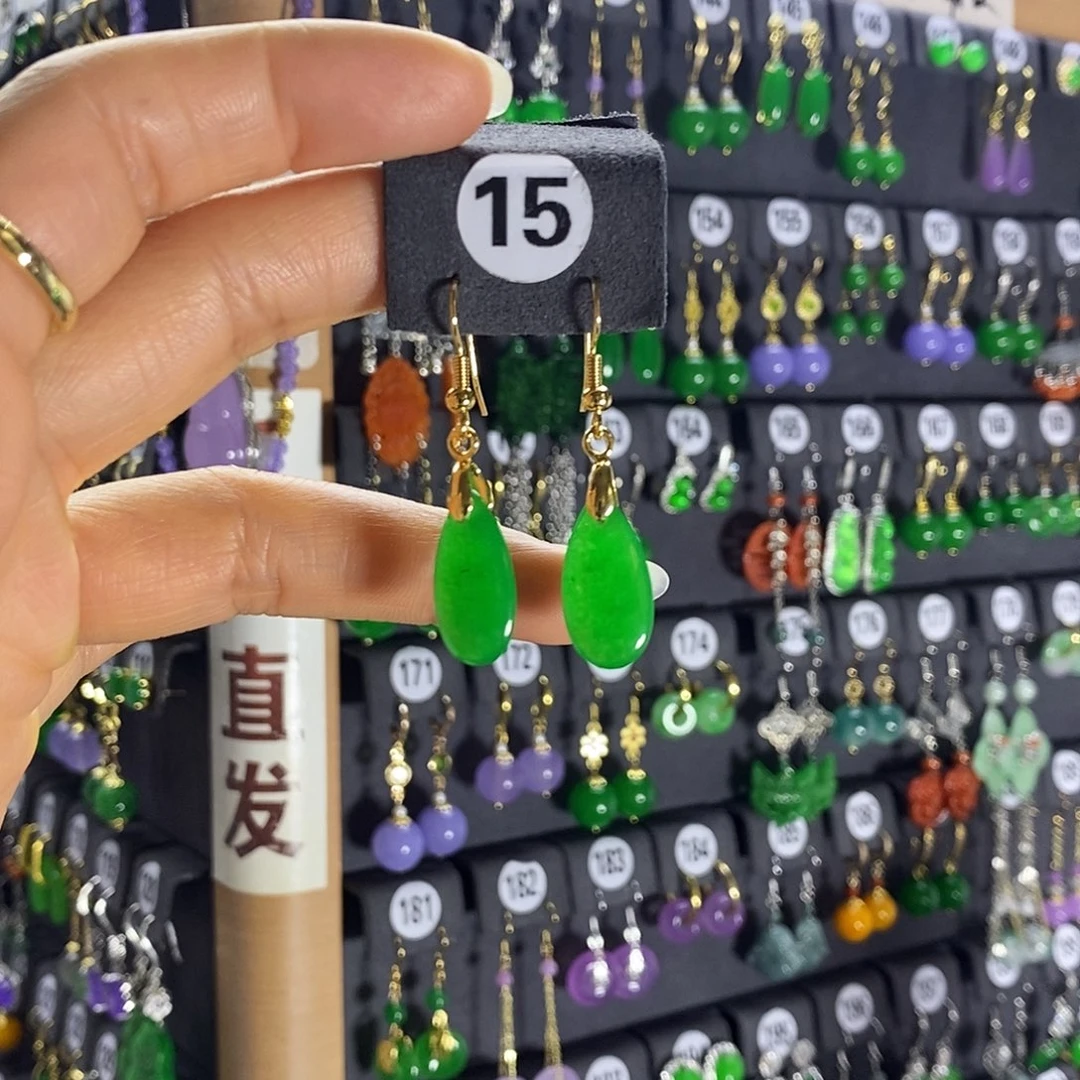 银S925镶嵌翡翠耳饰15