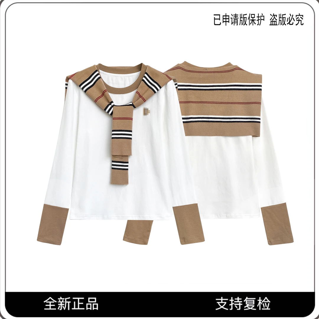 68101#CSIN轻奢时尚披肩撞色拼接两件套T恤2025显瘦休闲个性上衣