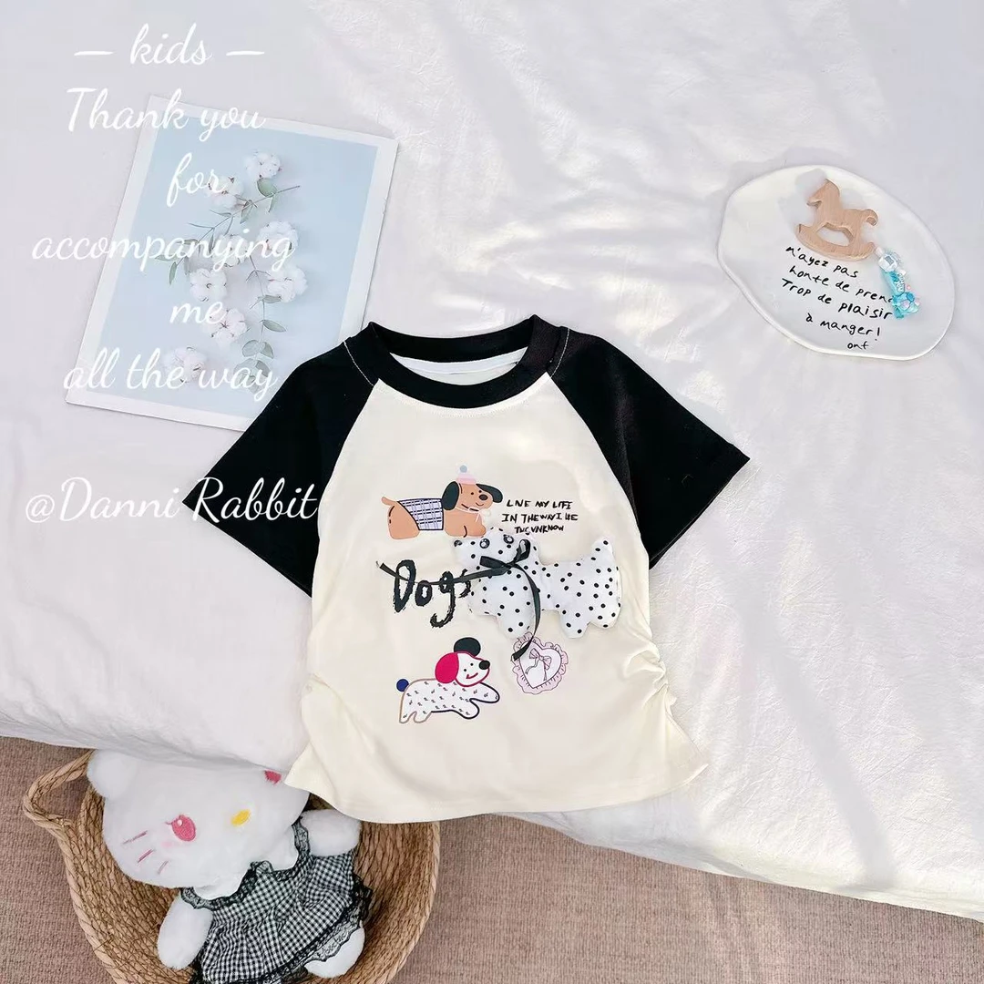 夏款*卡通狗狗+立体斑点狗+柔软百搭*女童T恤 D-A286