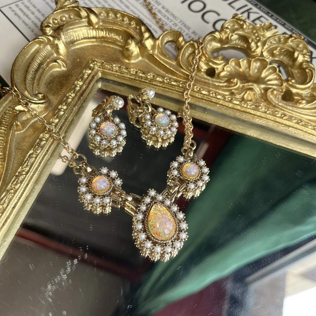 铜合金项链 项链 vintage中古首饰回流孤品胸针套装耳夹