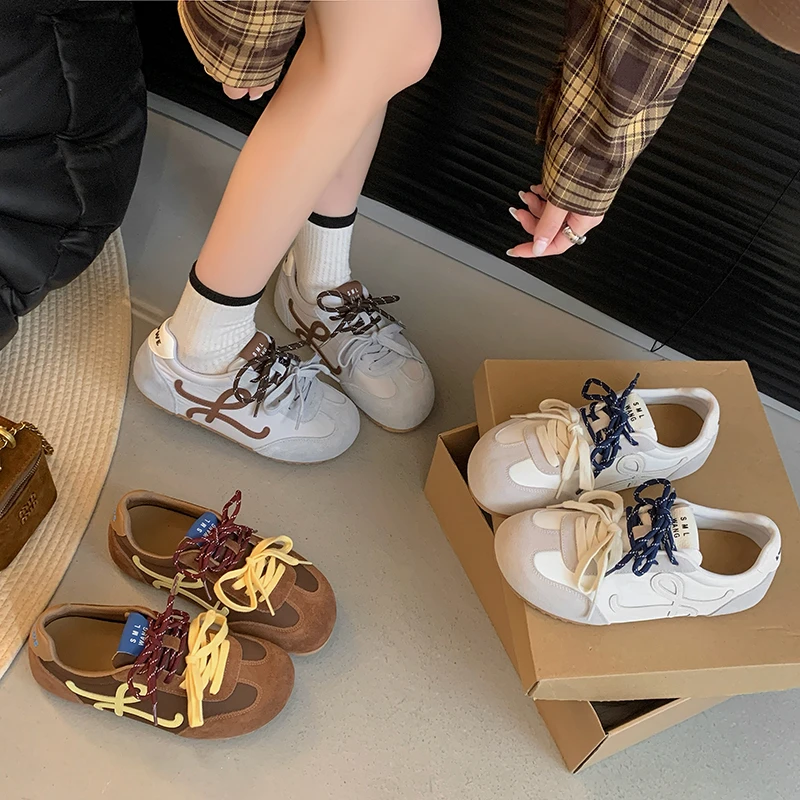时尚厚底德训鞋韩版百搭休闲运动鞋2025年春新款舒适系带阿甘鞋女