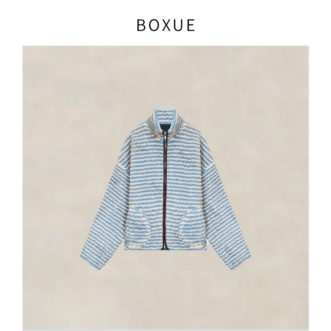 BOXUE“雪境”2025秋冬高级感条纹拼接轻奢 外套#251028W6071