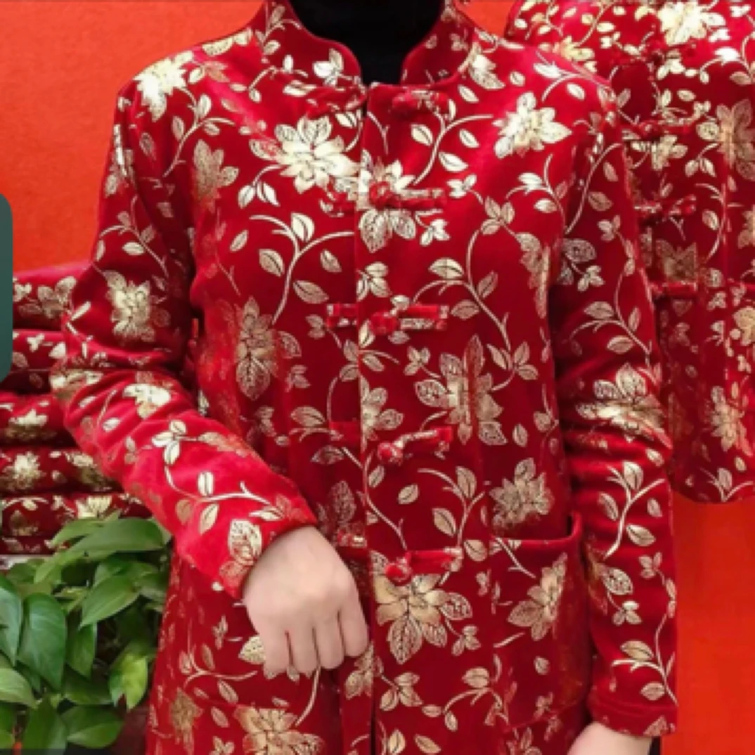 烫金花加绒中式国风妈妈衫气质优雅大方开春秋冬季爆款